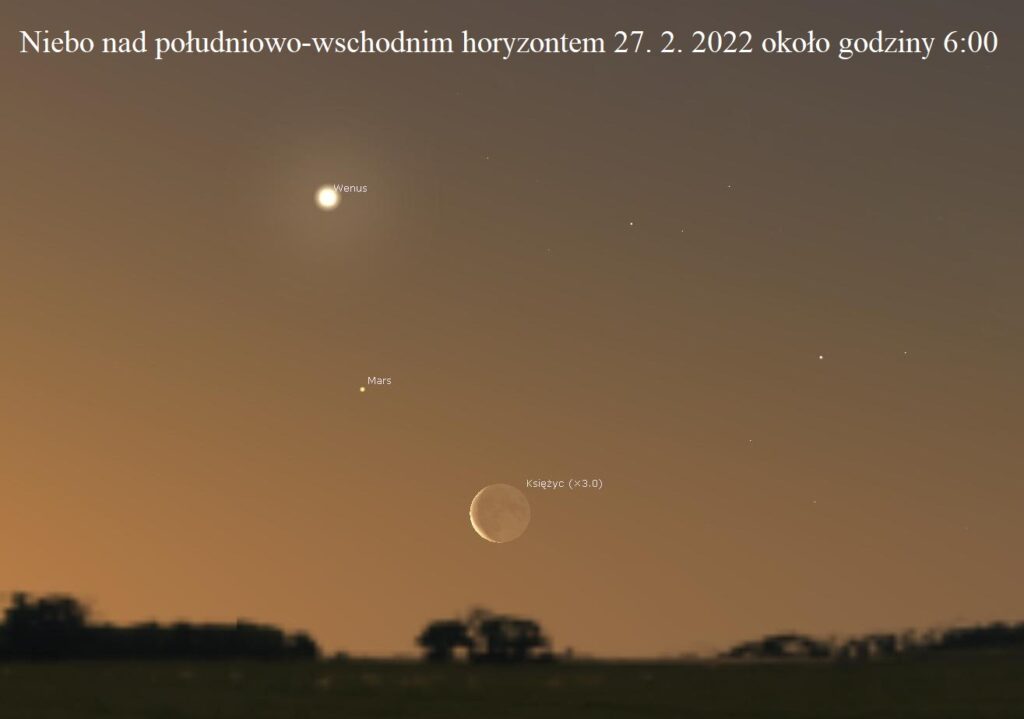 Sierp Księżyca w pobliżu Wenus i Marsa