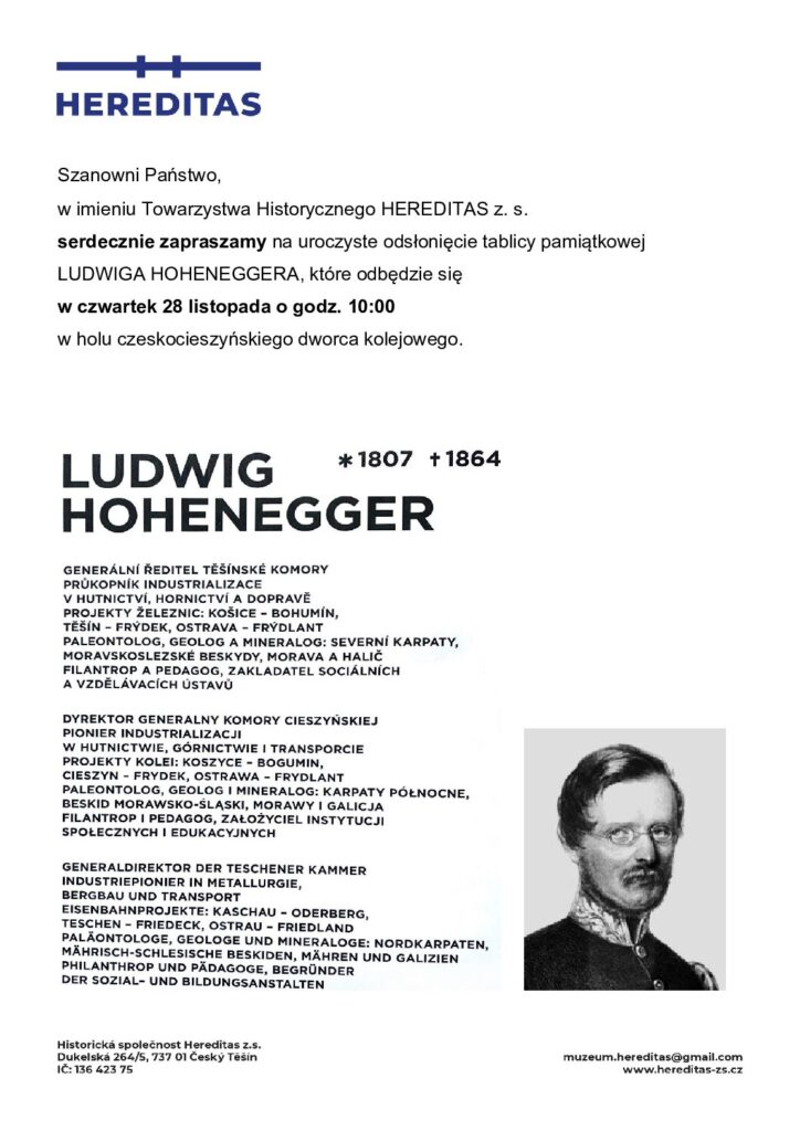 Uroczyste odsłonięcie tablicy pamiątkowej Ludwika Hoheneggera w Czeskim Cieszynie