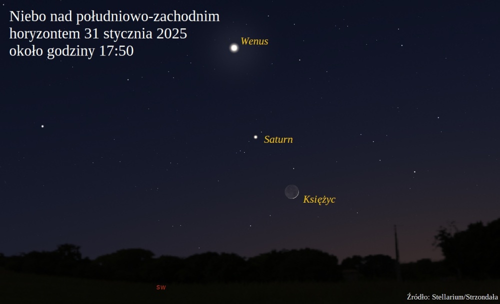 Sierp Księżyca w pobliżu Saturna i Wenus. Po zachodzie Słońca warto spojrzeć na niebo